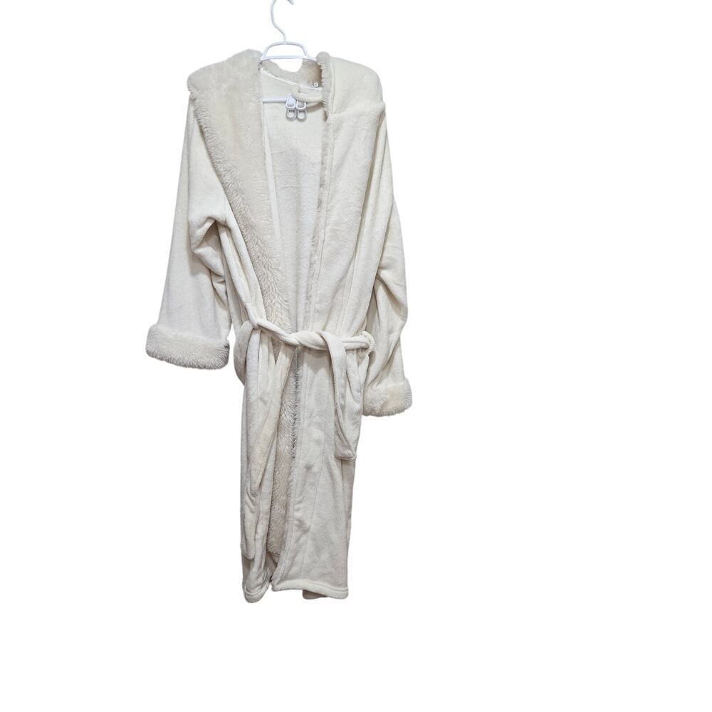 Pottery Barn Ivory Plush Faux Fur Hooded Robe L XL